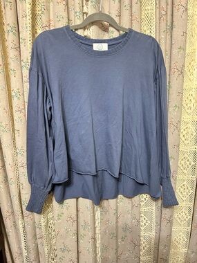 Bleusalt Organic Cotton Cass Top Blue Long Sleeve Peplum Small NWT